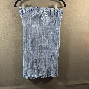 women chambray denim dress medium blue western festival boho hippie cowgirl